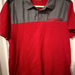 GUESS Men’s Red and Gray Zip-Accent Colorblock Polo